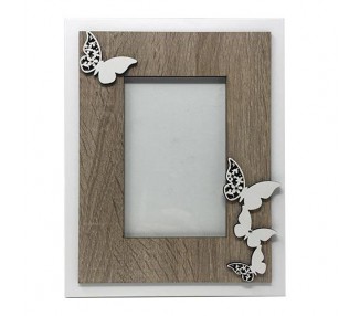 Portafoto in legno mdf laccato con farfalle. 13x18 cm