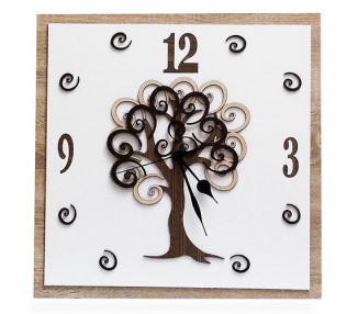 Orologio in legno mdf decorato, linea "albero della vita". 46x46 cm